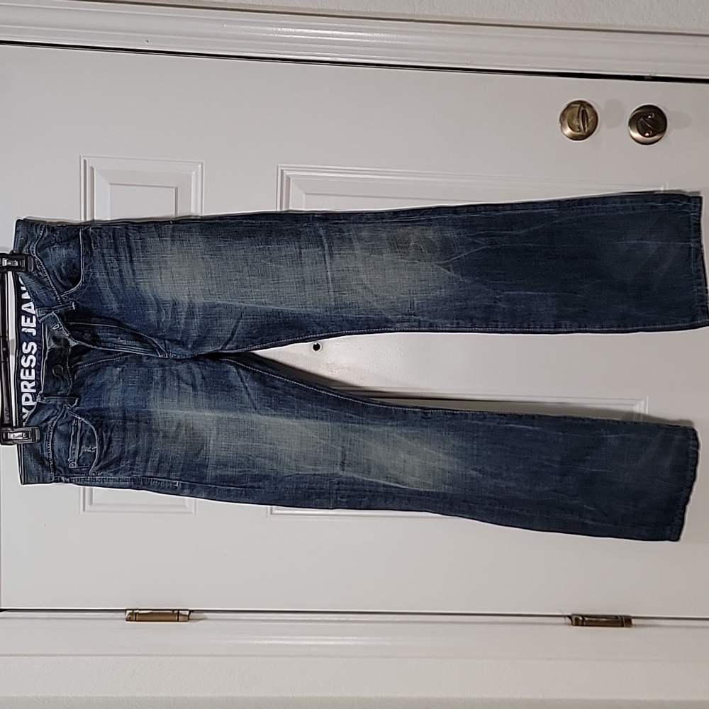 Men Express Jeans Slim Low Rise Bootcut Blue Washed NWT 32x34